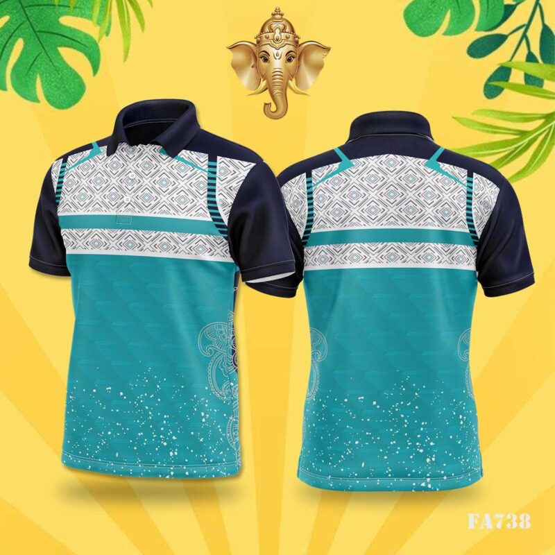 Teal & White Paisley Geometric Festival Jersey Design