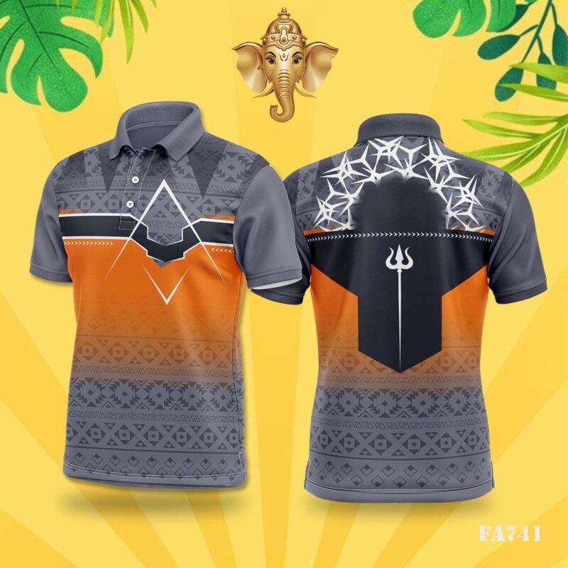 Orange & Grey Tribal Geometric Festival Jersey Design