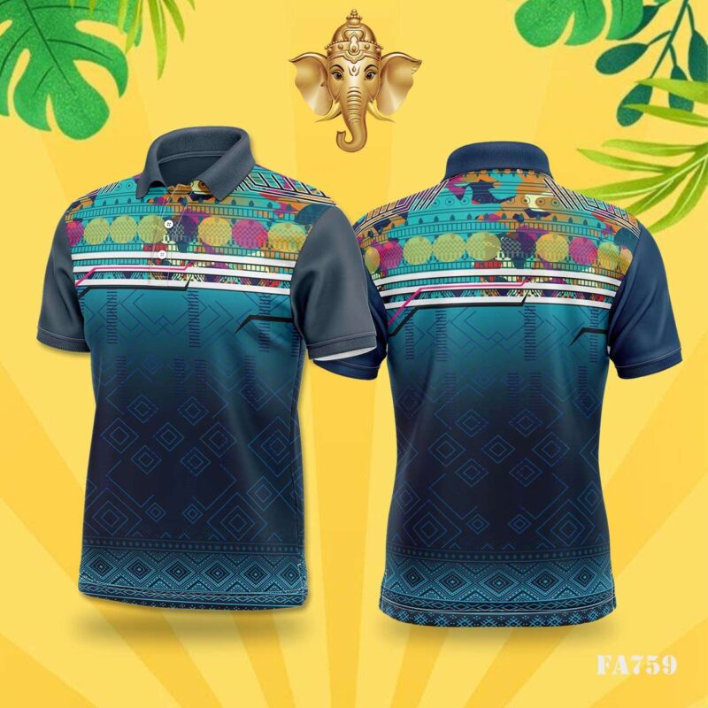 Teal & Blue Tribal Geometric Festival Jersey Design