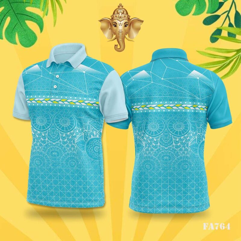 Cyan & White Geometric Mandala Festival Jersey Design
